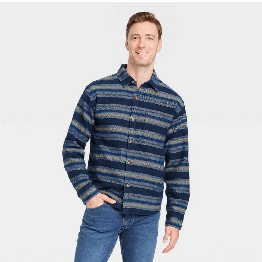 Goodfellow & Co Men’s Heavyweight Striped Flannel Button-Up Shirt Size M